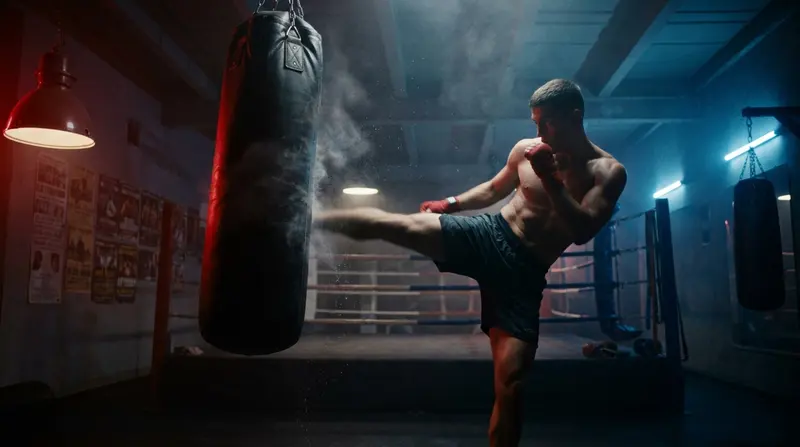 Trening kickboxingu w Gorzowie Wielkopolskim, kopnięcie w worek
